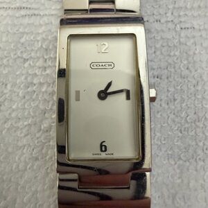 Coach Silver Rectangular Bracelet Watch with White Dial
